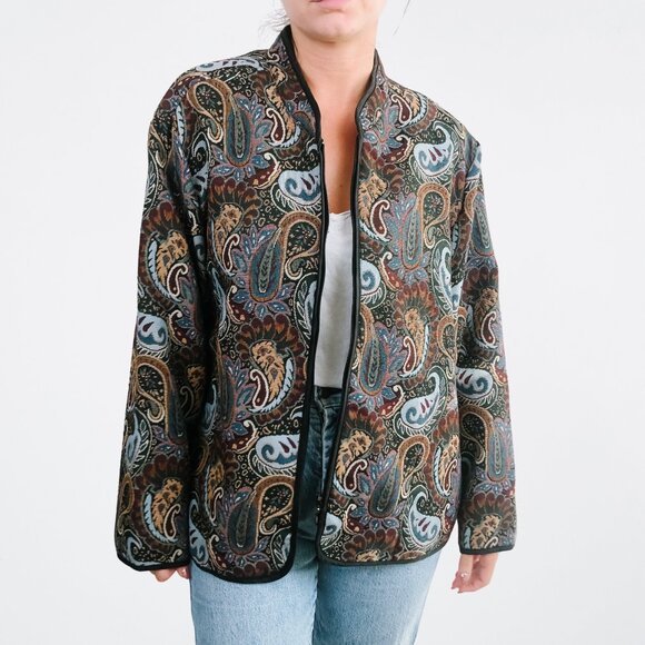 Vintage Jackets & Blazers - Vintage Multicolor Paisley Zip Up Tapestry Jacket - XL